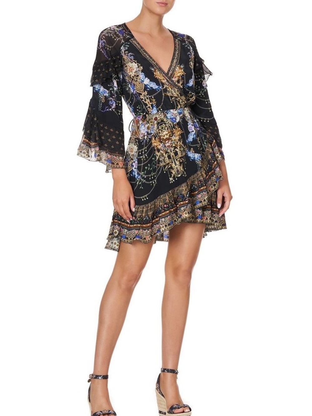 Camilla Palace Playhouse 100% Silk Crystal Embellished Wrap Mini Dress S